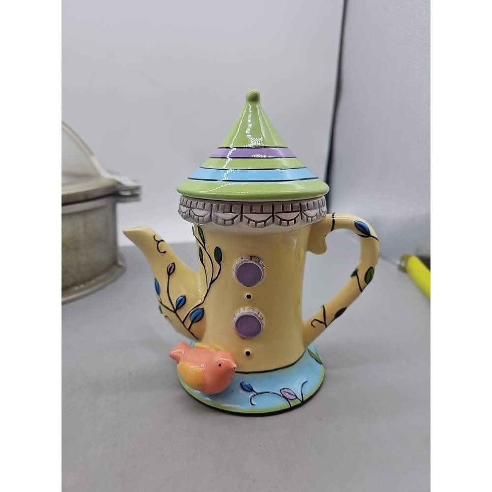 Burton‎ And Burton Teapot Joanne Fink Whimsical Bird Pastel Color Cottage Core